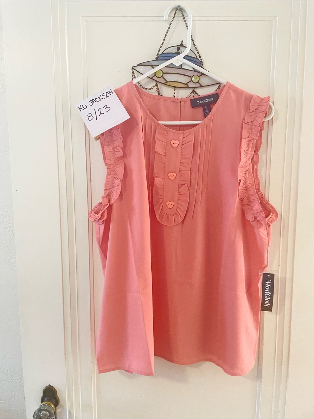 NWT ModCloth Pink Ruffle-Trim Sleeveless Top